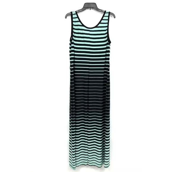 Roz & Ali Dress Size 10 Maxi Stripe Blue Black Jersey Stretch Sleeveless PTP:18" - Picture 5 of 8